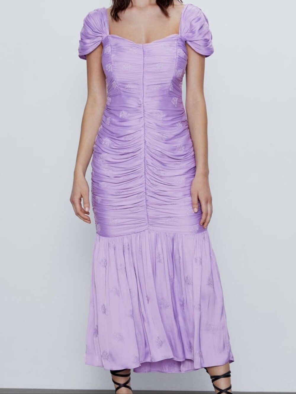 Zara Embroirdered Ruched Bodycon Midi Dress